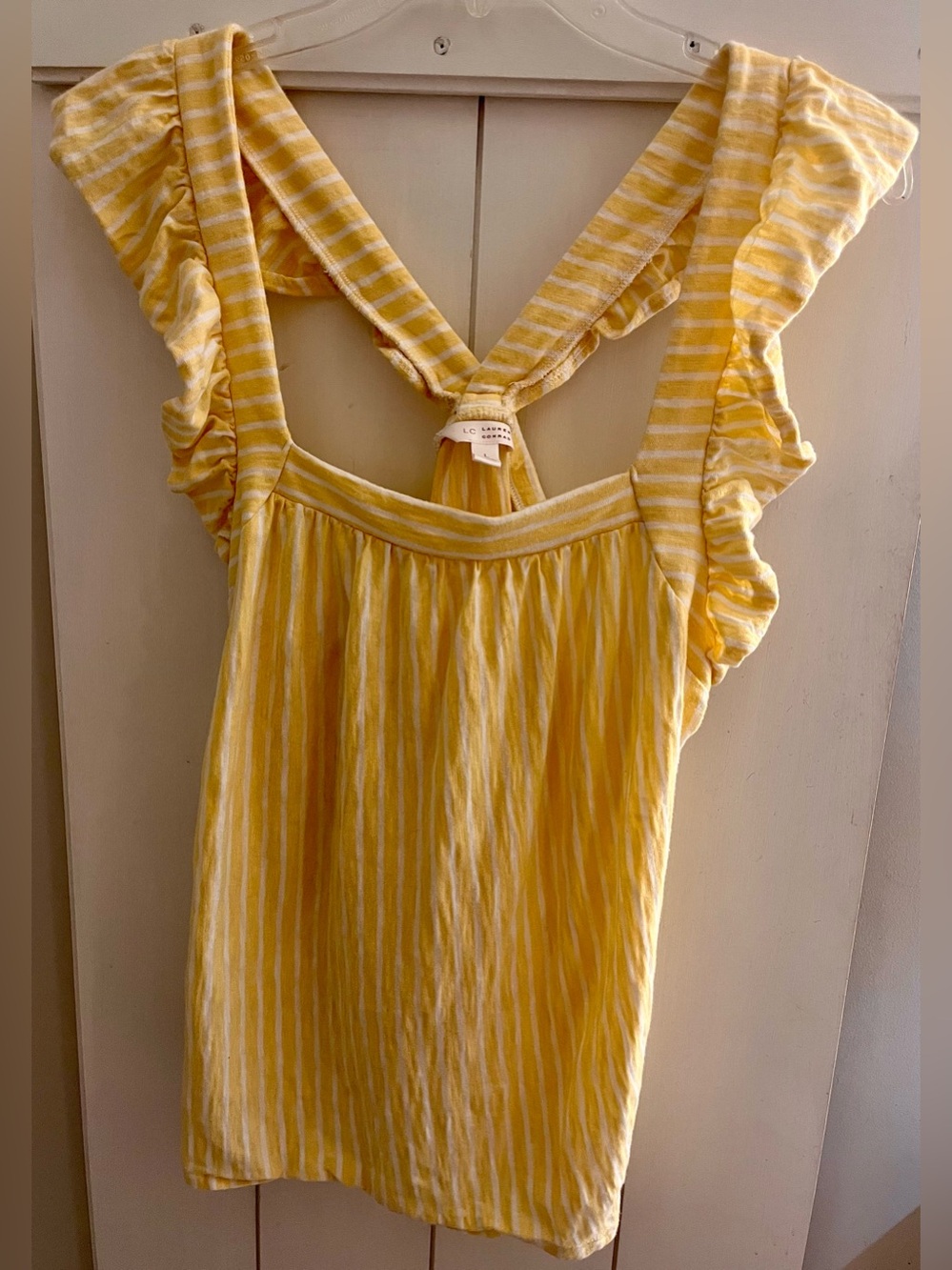 Lauren Conrad Yellow & White Striped Ruffle Strap Tank Top
